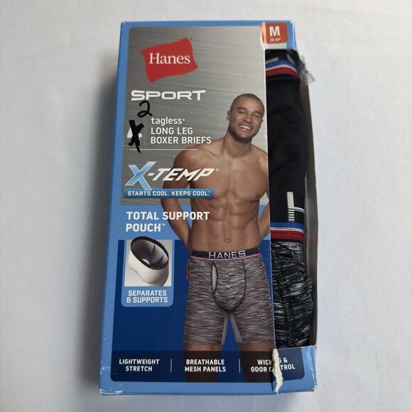 Hanes Sport X-Temp Men's Tagless Trunks 2-Pack "Total Support Pouch" Size M - Picture 1 of 9